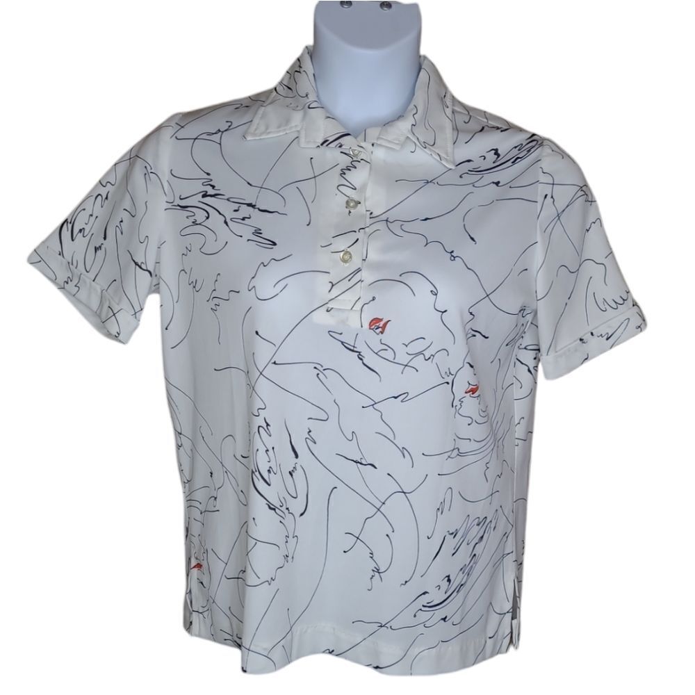 VINTAGE 80s abstract sketch faces white button up collared shirt M